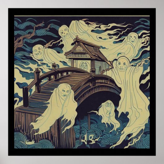 Poster Halloween - Haunted Bridge Woodcut 4 (Devant)