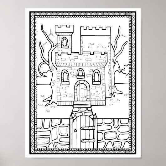 Poster Halloween Haunted Castle Coloring Page Art (Devant)