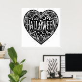 Poster Halloween Heart, Black Heart Shape, Holiday (Bureau à domicile)