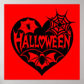 Poster Halloween Heart, Black Heart Shape, Spider Web (Devant)