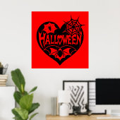 Poster Halloween Heart, Black Heart Shape, Spider Web (Bureau à domicile)