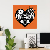 Poster Halloween Heart, Black Heart Shape, Spider Web (Bureau à domicile)