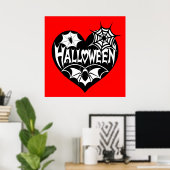 Poster Halloween Heart, Black Heart Shape, Spider Web (Bureau à domicile)