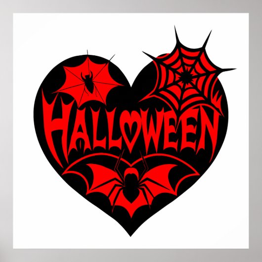 Poster Halloween Heart, Black Heart Shape, Spider Web (Devant)