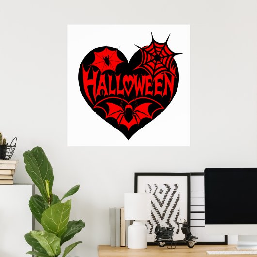 Poster Halloween Heart, Black Heart Shape, Spider Web (Bureau à domicile)