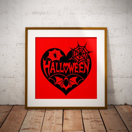 Poster Halloween Heart, Black Heart Shape, Spider Web