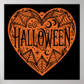 Poster Halloween Heart, Orange Heart Shape, Holiday (Devant)