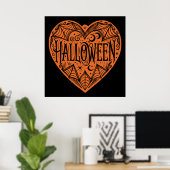 Poster Halloween Heart, Orange Heart Shape, Holiday (Bureau à domicile)