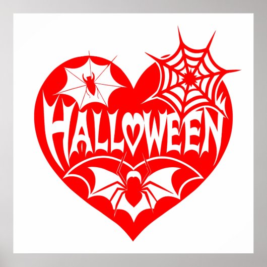 Poster Halloween Heart, Red Heart Shape, Spider Web (Devant)