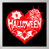 Poster Halloween Heart, Red Heart Shape, Spider Web (Devant)