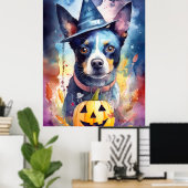 Poster Halloween Hélicoptère Bleu Avec La Peur Citrouille (Bureau à domicile)