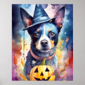 Poster Halloween Hélicoptère Bleu Avec La Peur Citrouille (Devant)