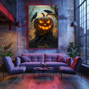 Poster Halloween Jack-O-Lantern avec Citrouille brillant