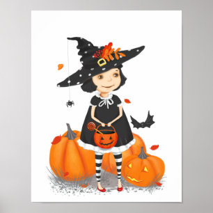 Poster Halloween jolie petite sorcière