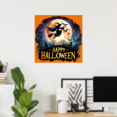 Poster Halloween joyeuse - Sorcière en vol Broom (Bureau à domicile)