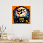 Poster Halloween joyeuse - Sorcière en vol Broom (Cuisine)