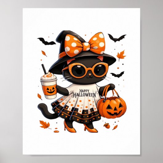 Poster Halloween Kawaii Chat - Chat de sorcière avec Citr (Devant)