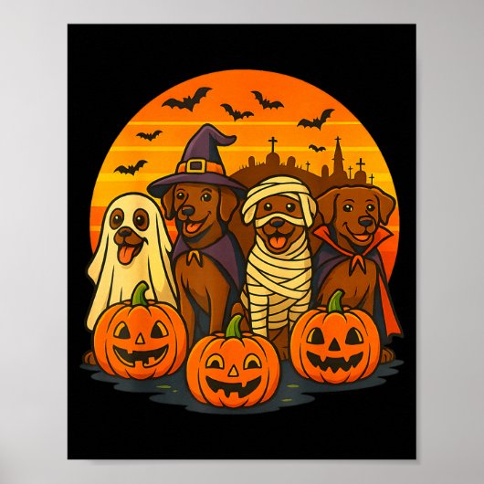 Poster Halloween labrador brun fantôme effrayant chocolat (Devant)