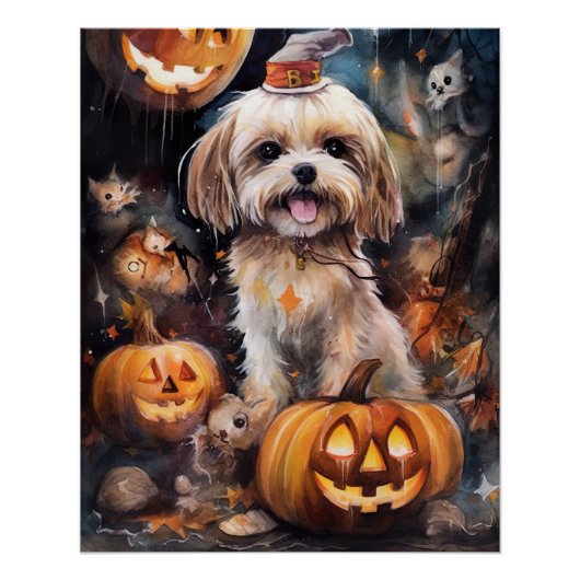 Poster Halloween Lhassa Apso Avec Peur Citrouille (Devant)