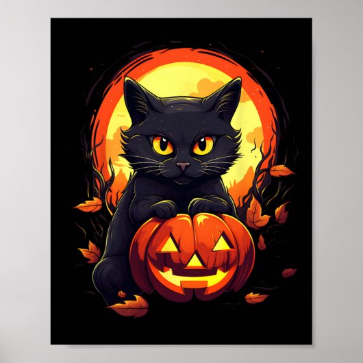 Poster Halloween Lune Chat Noir et Citrouille Pour Hommes (Devant)