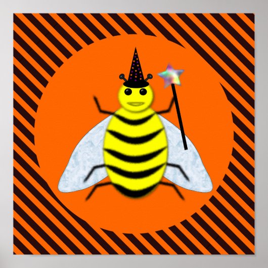 Poster Halloween Magic Bee Witch Orange et Black Stripes (Devant)