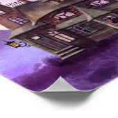 Poster Halloween Maison hantée avec lune et mur de chaume (Coin)