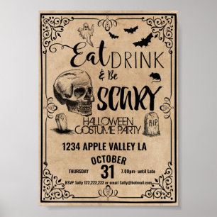 Poster halloween manger boire et être éffrayante soirée c
