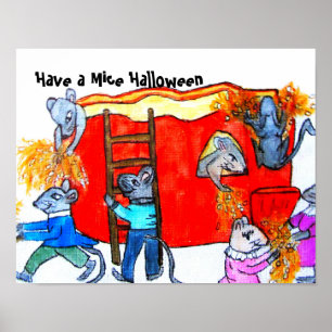 POSTER HALLOWEEN MICE NETTOYER LE CITROUILLE