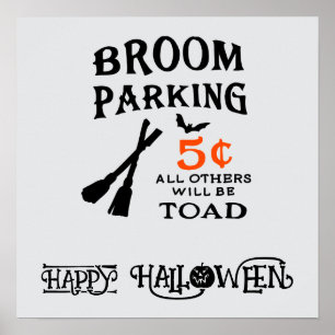 Poster Halloween mignonne drôle Whimsical Broom