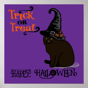 Poster Halloween mignonne drôle Whimsical sorcier chat vi