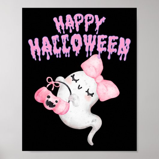 Poster Halloween mignonne rose Fantôme Automne Vêtements  (Devant)