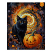 Poster Halloween Night Magic - Chat & Citrouille (Devant)