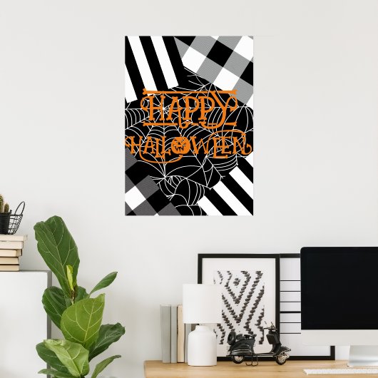 Poster Halloween noir et blanc Spiderweb Patchwork (Bureau à domicile)