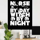 Poster Halloween Nurse By Day Witch By Nights (Bureau à domicile)