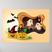 Poster Halloween Papercut Cemetery Ghosts (Devant)