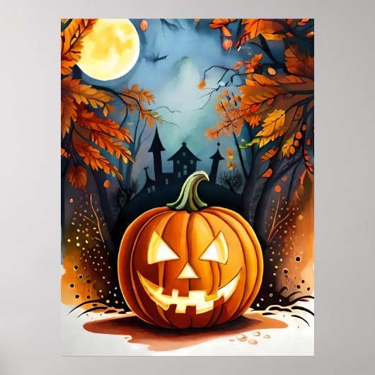 Poster halloween peinture effrayant citrouille lune lumiè (Devant)