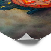 Poster Halloween Pixie Fairy et Black Cat Imaginaire Art (Coin)