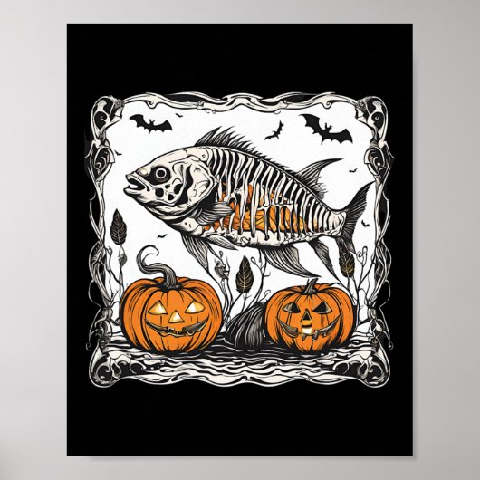 Poster Halloween Poisson Squelette drôle Poisson Éffrayan (Devant)