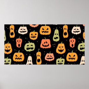 Poster Halloween pumpkin seamless pattern. Hand drawn ill