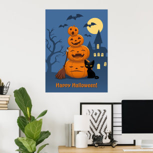 Poster Halloween Pumpkins and Black Cat