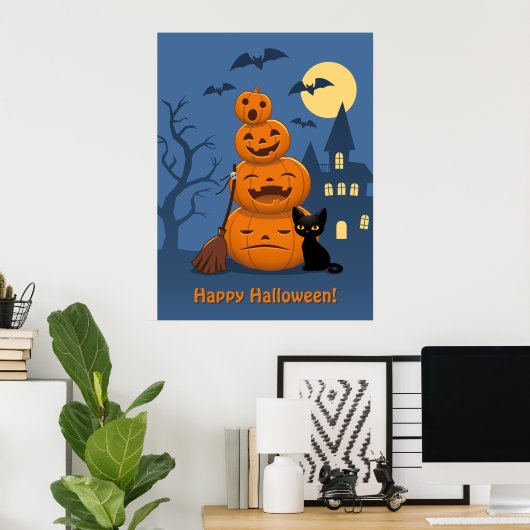 Poster Halloween Pumpkins and Black Cat (Bureau à domicile)