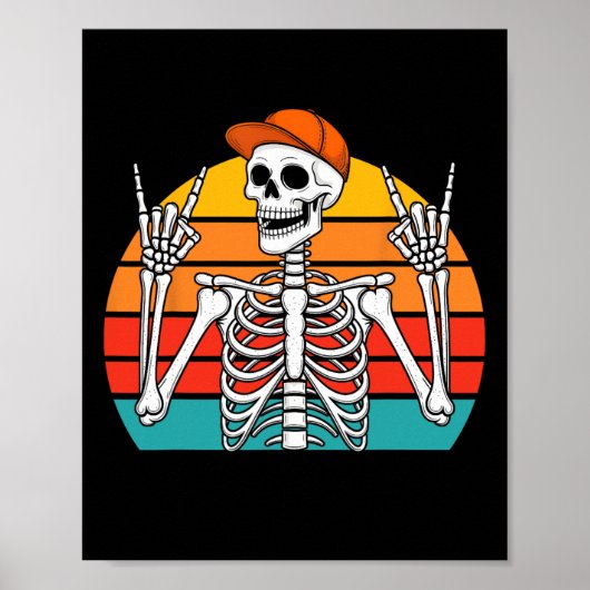 Poster Halloween Rocker Skeleton Casquette Cool Punk Rock (Devant)