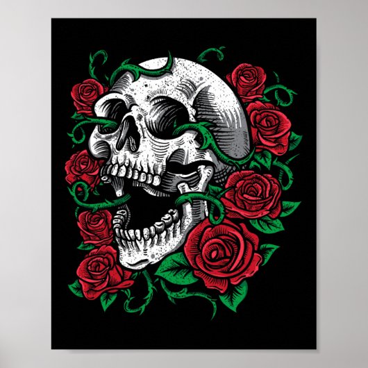 Poster Halloween Rose Skull Skeleton idée cadeau (Devant)
