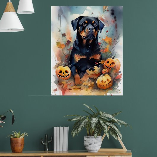 Poster Halloween Rottweiler avec la peur Citrouille (Salon 1)