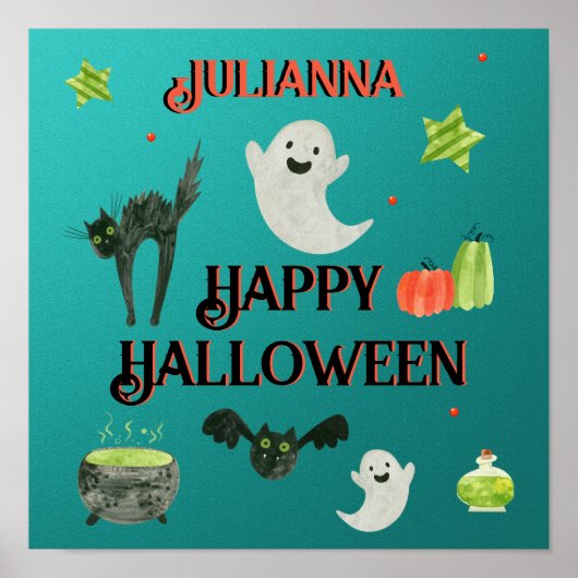 Poster Halloween Sarcelle et Vert (Devant)