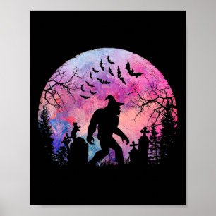 Poster Halloween Sasquatch Déplaisant Dans Le Cimetière É