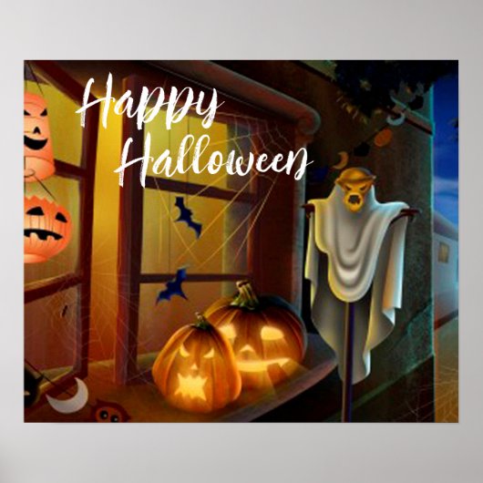 Poster Halloween Scarecrow, chauves-souris et Citrouilles (Devant)