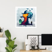 Poster Halloween Scarecrow With Bats Crow and Owl (Bureau à domicile)