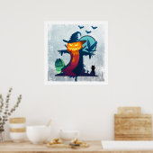 Poster Halloween Scarecrow With Bats Crow and Owl (Cuisine)