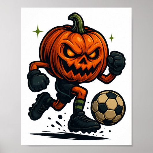 Poster Halloween Scary Pumpkin Showing Soccer Skills Spoo (Devant)